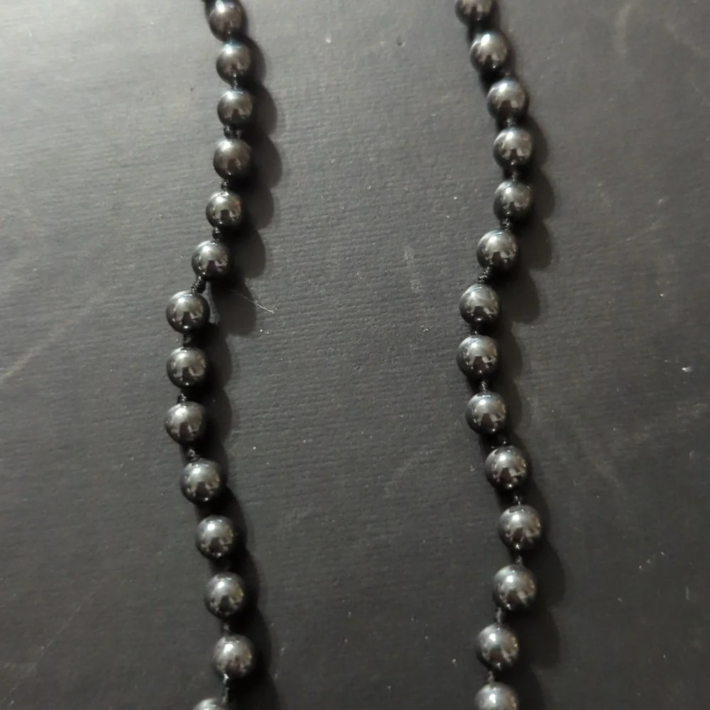 Black Hematite Gemstone Beaded Long Statement Necklace